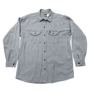Vintage 90s Big Bill Hickory Stripe Work Shirt Railroad Denim Men's XL Tall 193X